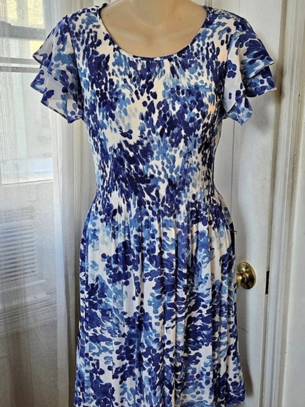 ninety clothing co Abstract Blue & White Midi Dress Like New